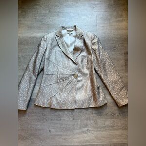 Santorelli Italy Light Gold Textured Linen Blend Mother Of Pearl Button Blazer 8